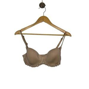 Simone Perele Women's Size 32E Eden 3D Lace Trim Underwired Demi Bra Beige